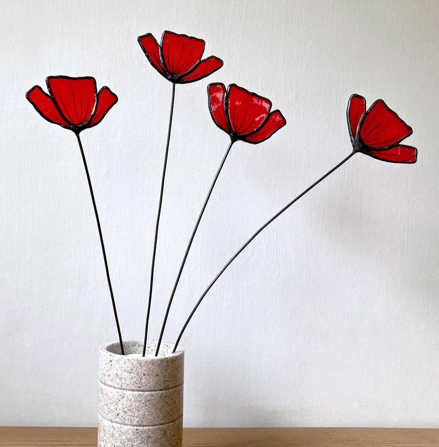 Everlasting Forever Stained Glass Wild Flower - Red Poppy