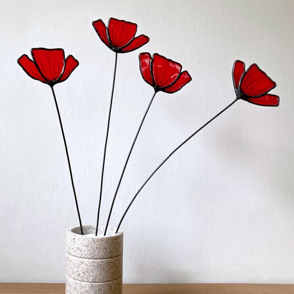 Everlasting Forever Stained Glass Wild Flower - Red Poppy