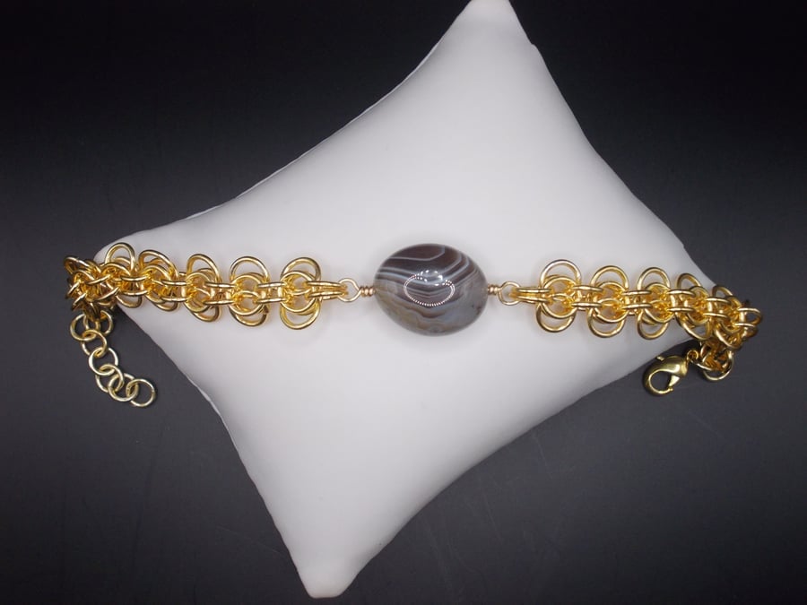 Botswana agate tumble chainmaille bracelet