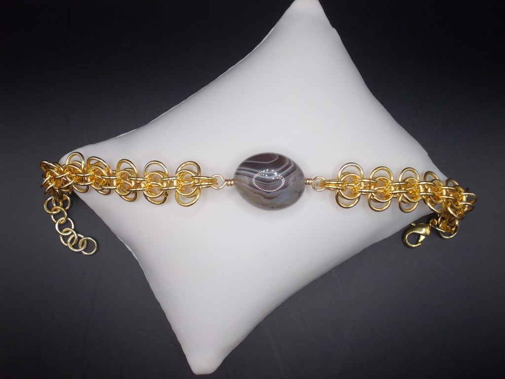 Botswana agate tumble chainmaille bracelet