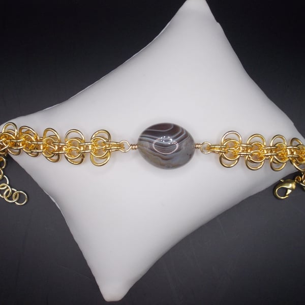 Botswana agate tumble chainmaille bracelet