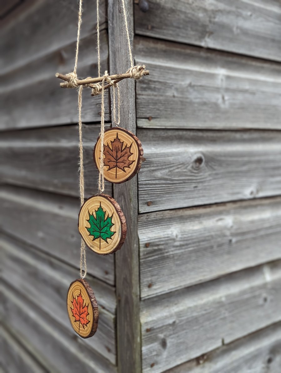 Handmade and hand painted wooden garden hanging mobile 