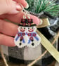 Festive Poinsettia Snowman Earrings, Beadwork Christmas Earrings