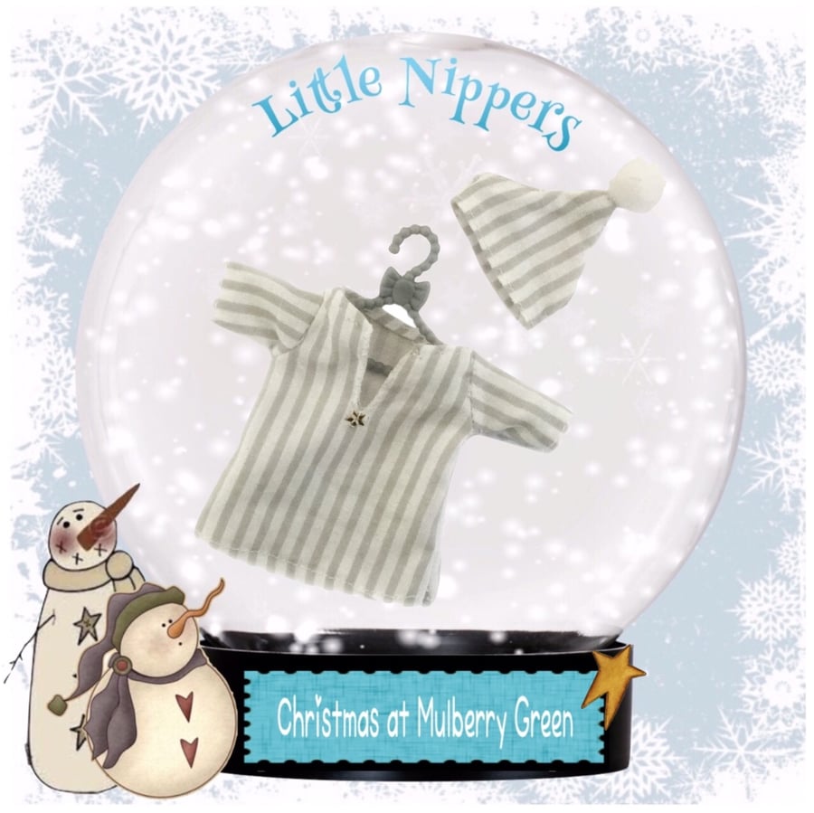 Little Nippers’ Grey Striped Nightshirt and Nightcap Set 