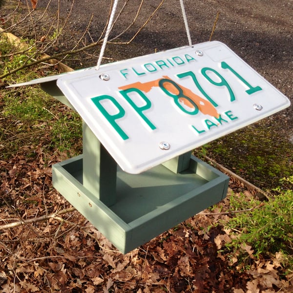 Hanging Bird Table with your choice of License Plate roof.