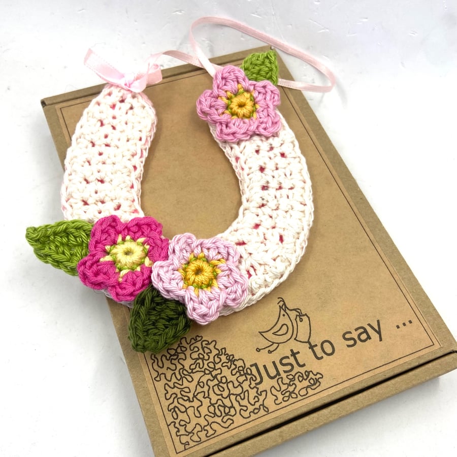 Reserved for Beth. Crochet Horseshoe- Alternative to a Wedding Card