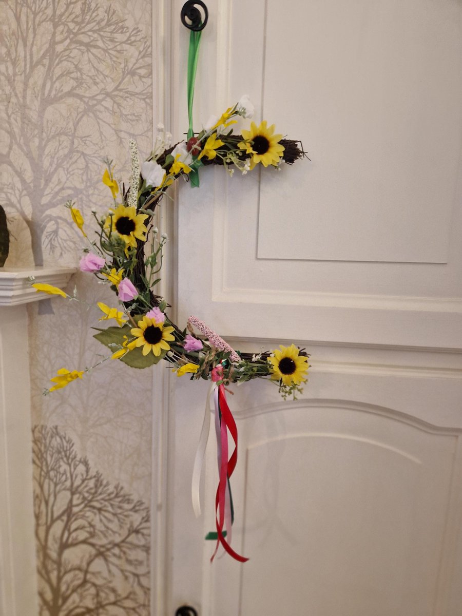 Litha Summer Solstice Crescent Moon Wreath: Sunflower, Carnelian & Aventurine