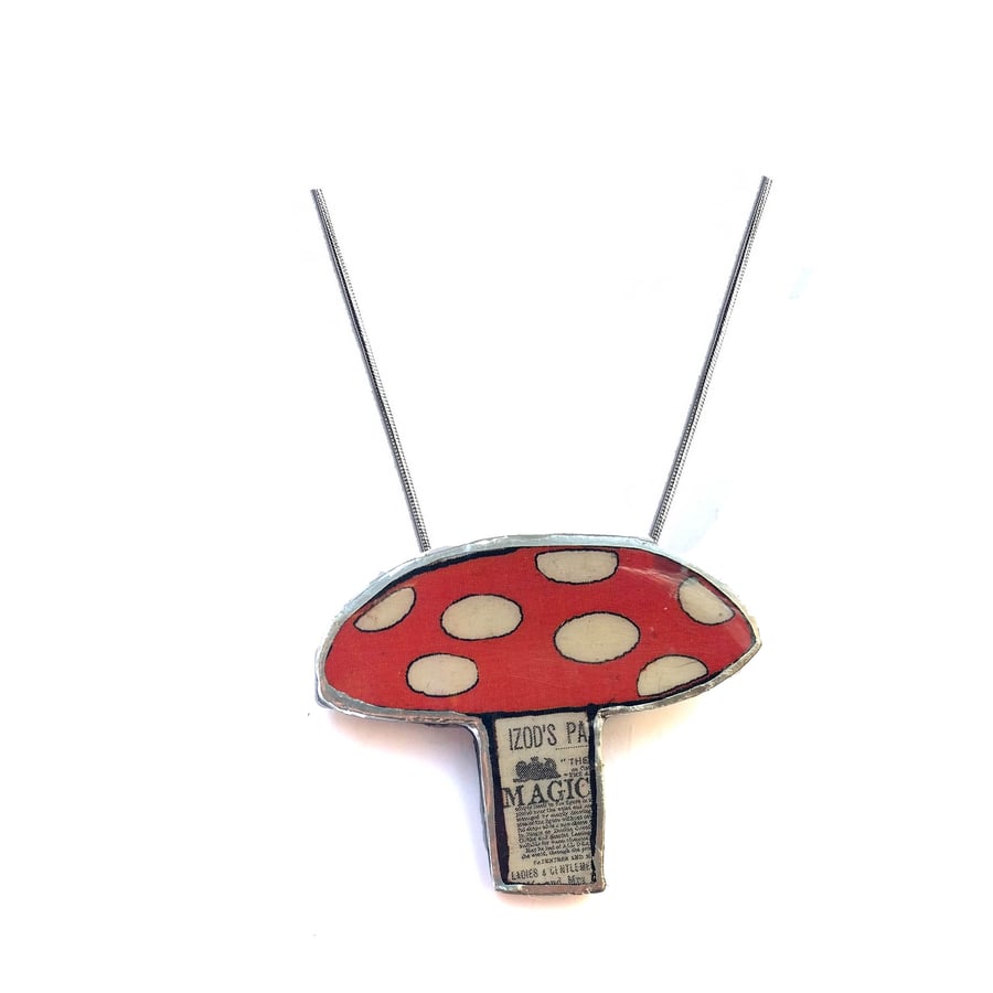 Large whimsical red white Toadstool Resin necklace by EllyMental