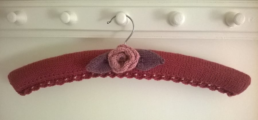 Hand knitted lacy rose coat hanger