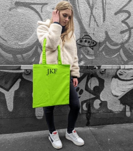 Monogram lime green tote bag bright green tote bag hen do personalised gift init