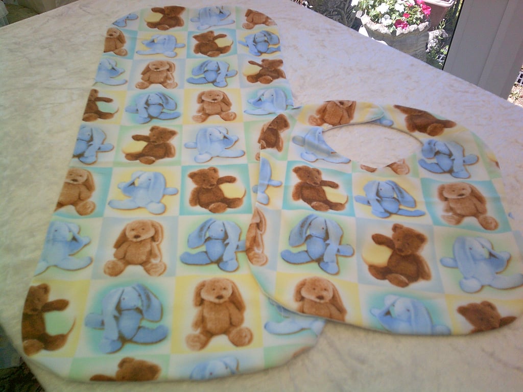 Burp Cloth and Bib Set with Teddy Bears and Blue Rabbits