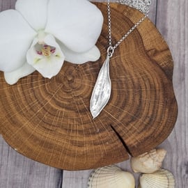 Real Olive leaf preserved in silver, pendant necklace