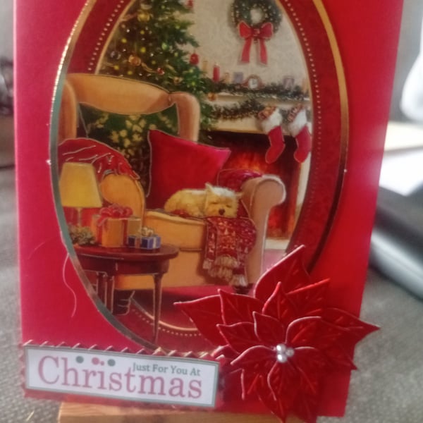 Fireside Dog Christmas Card Handmade