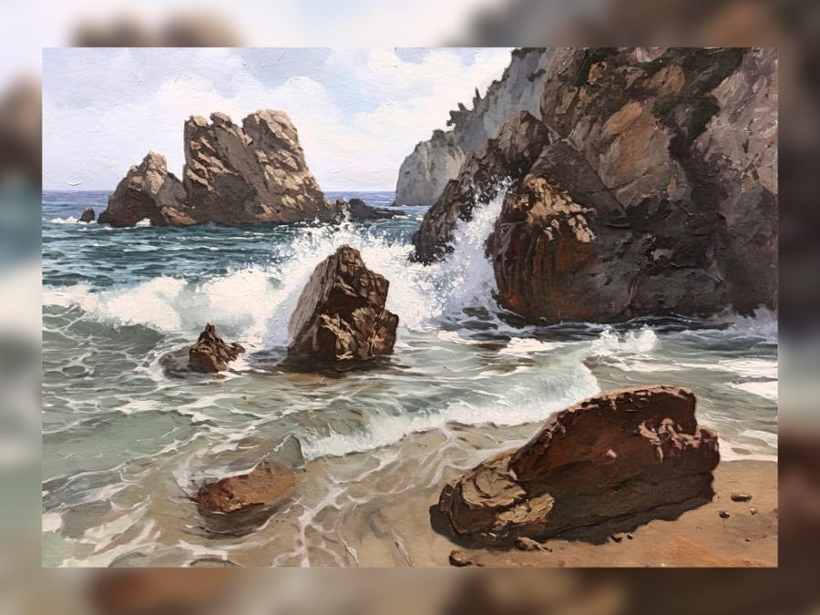 Coastal Waves Crashing, Dramatic Seascape with Rocky Shore 5" x 7" Matte Print