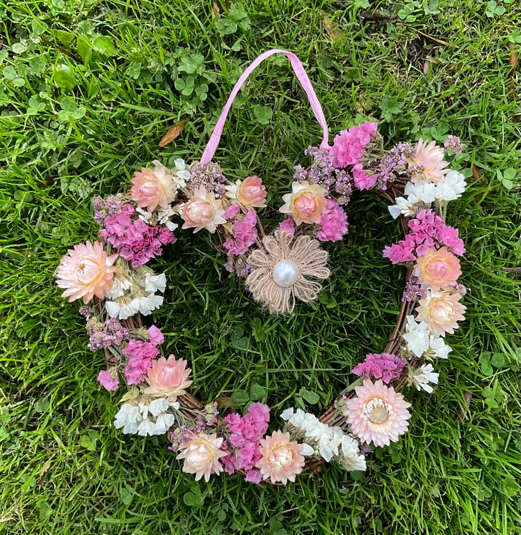 Hanging Dried Flower Wreath - Pink Sweetheart decoration for the home or gift