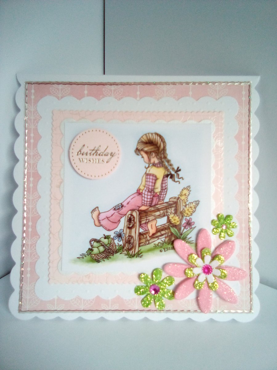 Pretty papercraft birthday card for a lady or girl.