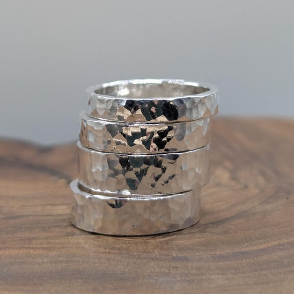 Pure Silver Hammered Textured Ring 999 Silver Tarnish Resistant