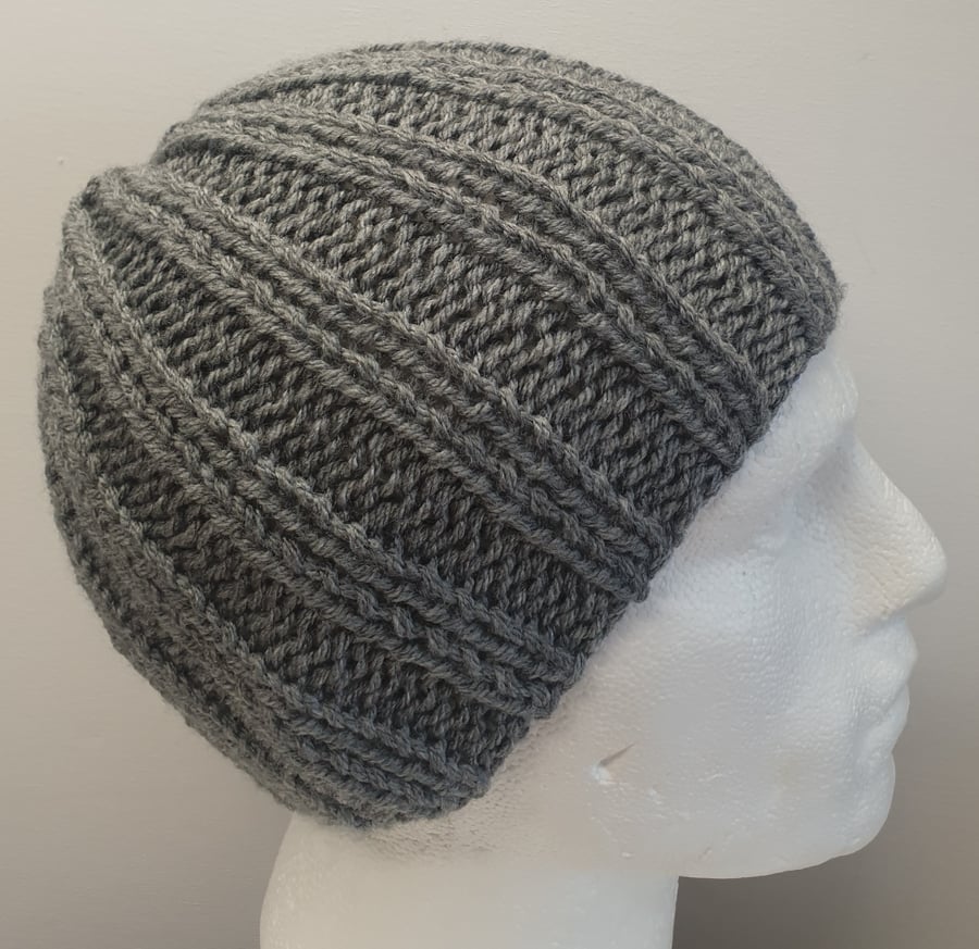 Hand knit men skull hat handmade beanie grey hand knitted hat warm hat