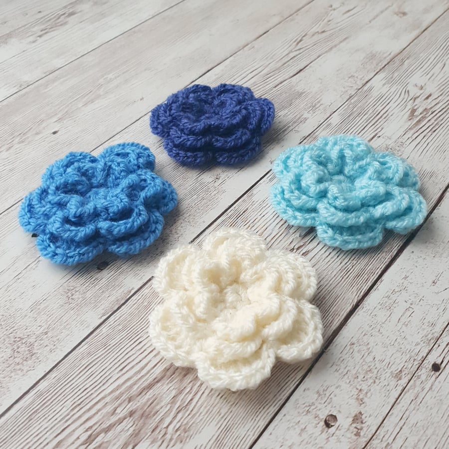 4 triple layer crocheted flowers