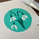 Snowdrops - A4 Colour Lino Print