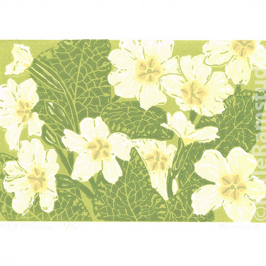 Primroses - Original Linocut Reduction Print