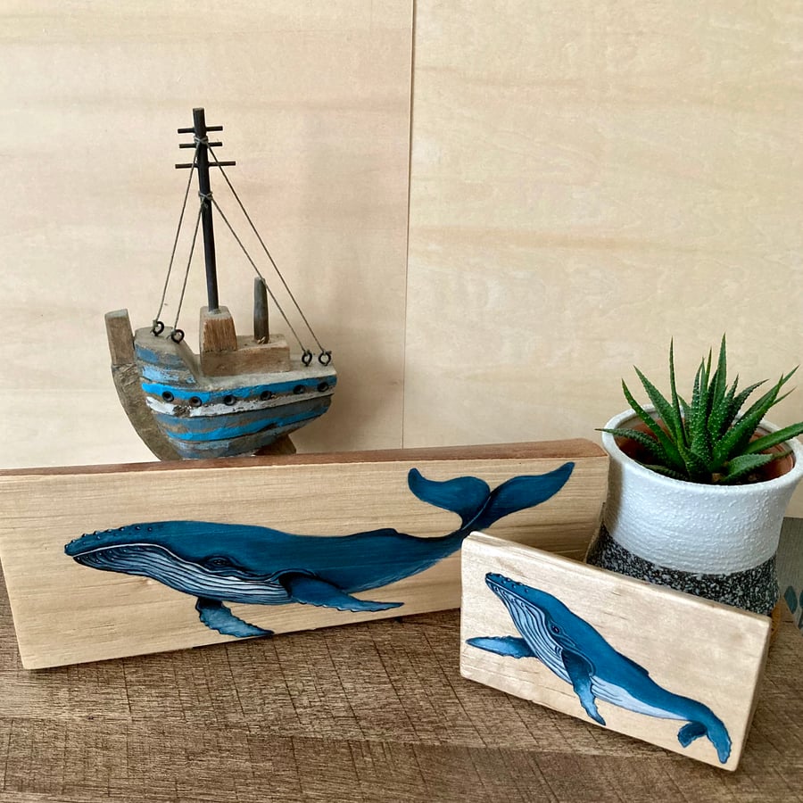 Humpback Whale Mother and baby handpainted wood stumps