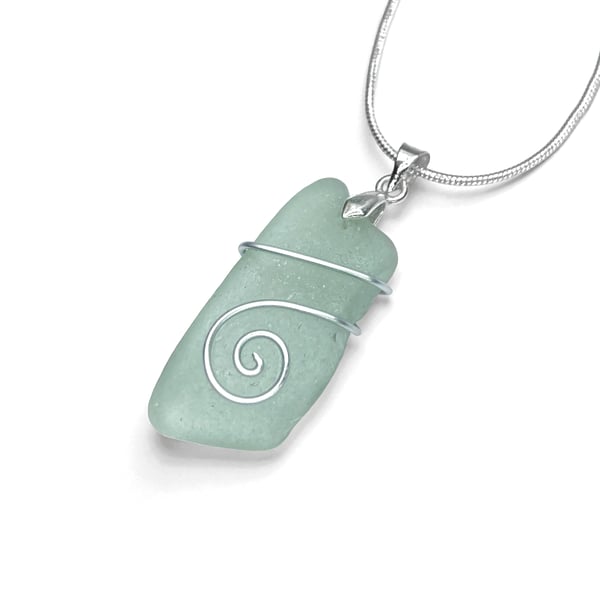 Sea Glass Pendant - Aqua Green Beach Glass - Handmade Celtic Necklace Jewellery