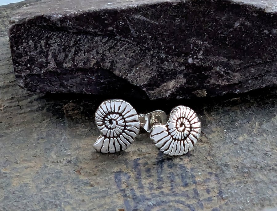 Recycled Sterling Silver Fossil Stud Earrings