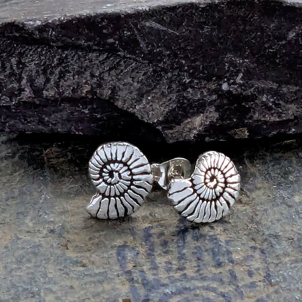 Recycled Sterling Silver Fossil Stud Earrings