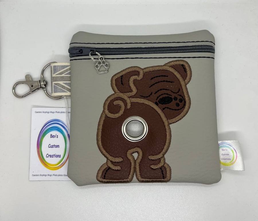 English Bulldog Embroidered Poo bag dispenser 