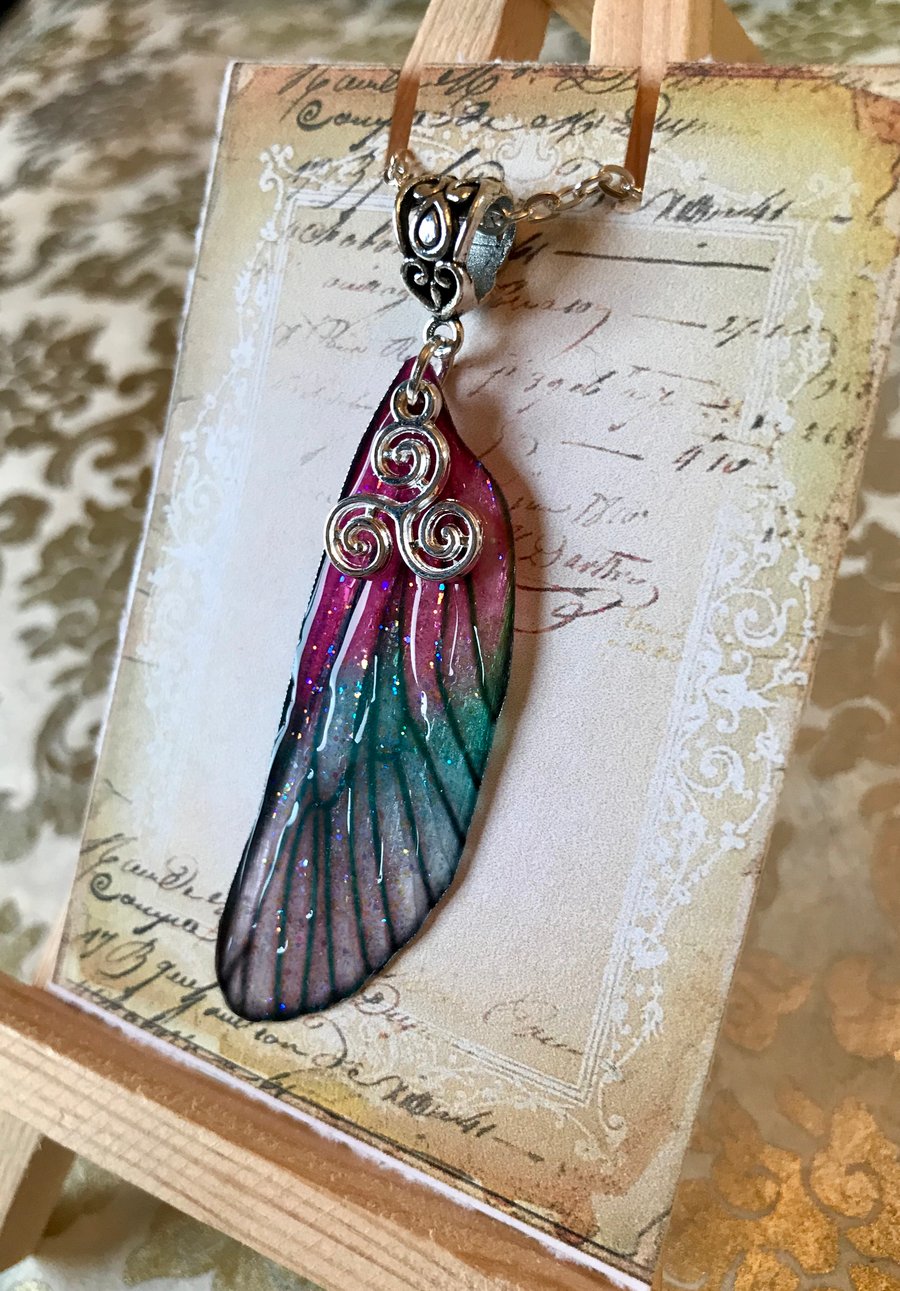 Pink Triskelion Fairy Wing Necklace