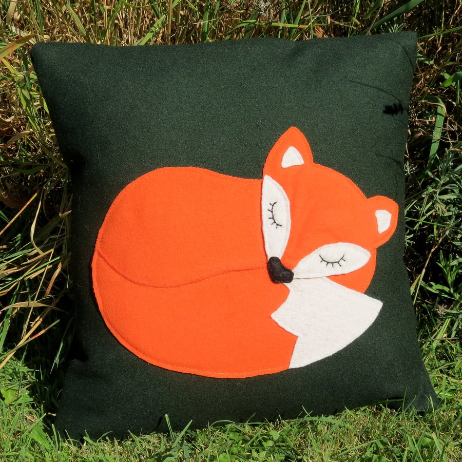 Snoozy Fox.  A snoozy fox cushion complete with a feather pad.  37cm x 37cm.