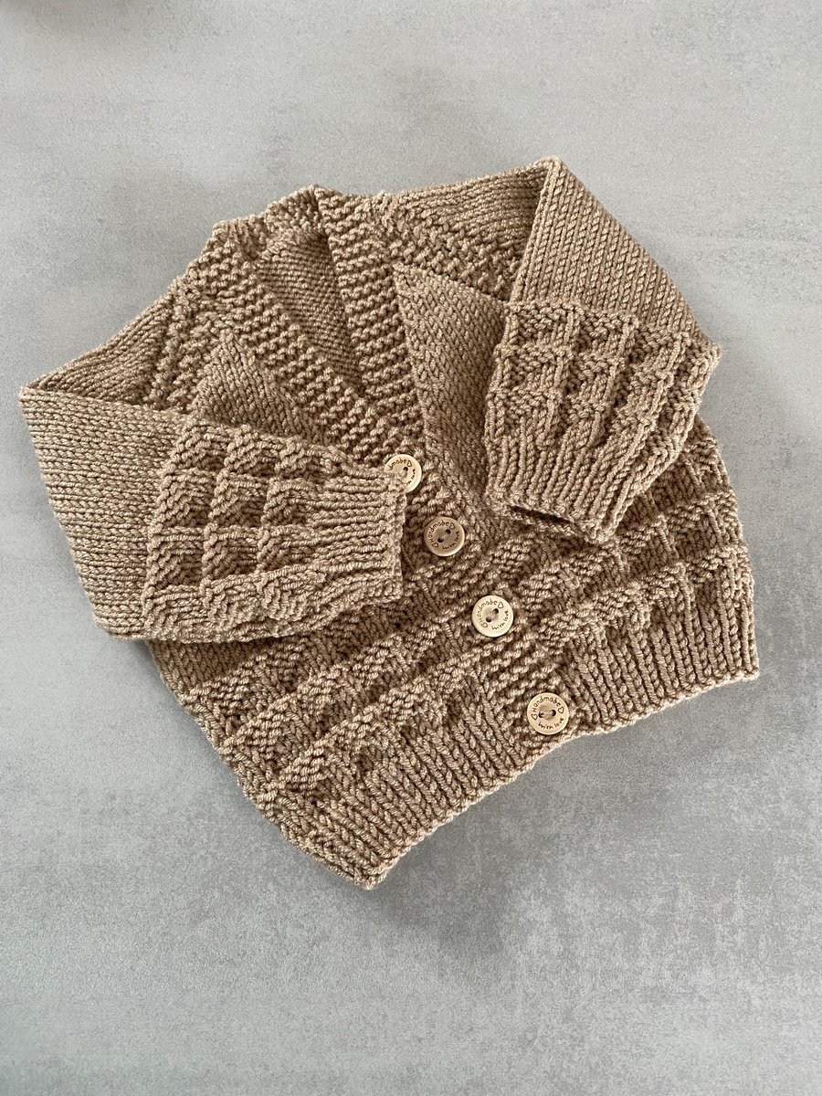 Hand knitted Gender Neutral Beige Baby  Cardigan to fit 0 - 3 month approx