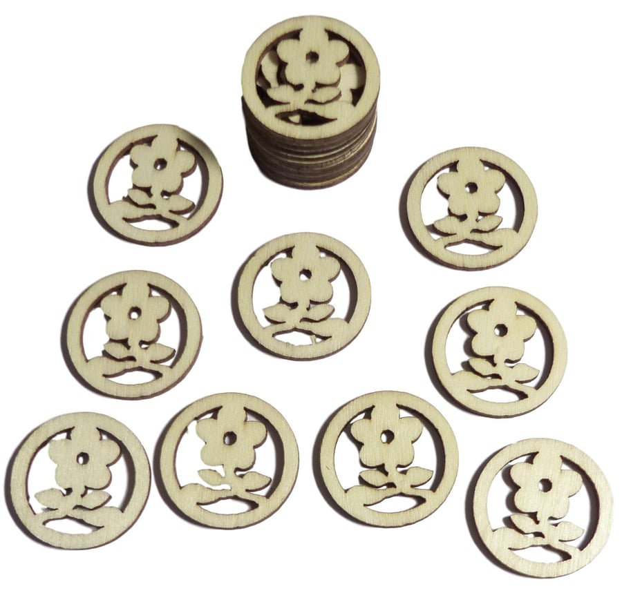 50pcs Rustic Round Wooden Flowers Confetti Embellishments for Crafting Decoratio