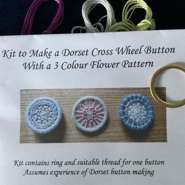 Dorset Button Flower Pattern Kit, Pale Green, Grey Green and Violet, F6