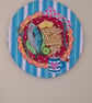 Original round canvas of fish and chips supper with a cup of tea.  - Image 2
