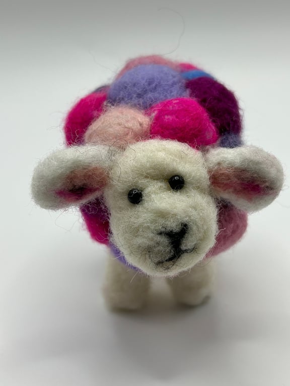 Handmade needle felted colourful sheep ornament 
