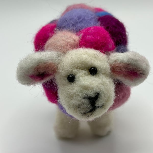 Handmade needle felted colourful sheep ornament 