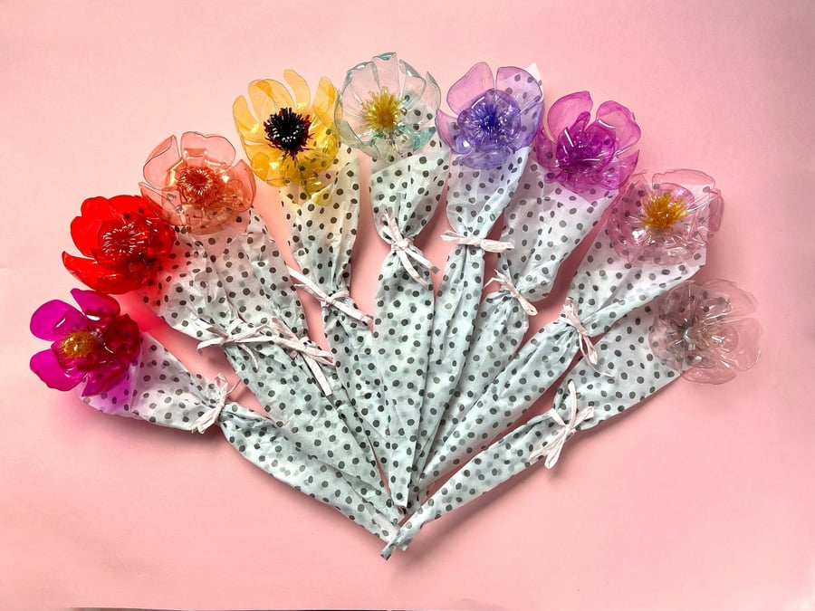 Recycled Plastic Bottle Flowers - Single large flower, pick your own colour