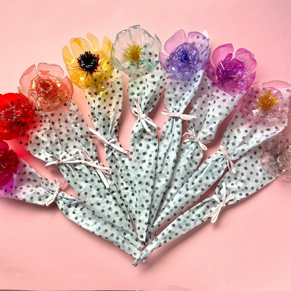 Recycled Plastic Bottle Flowers - Single large flower, pick your own colour