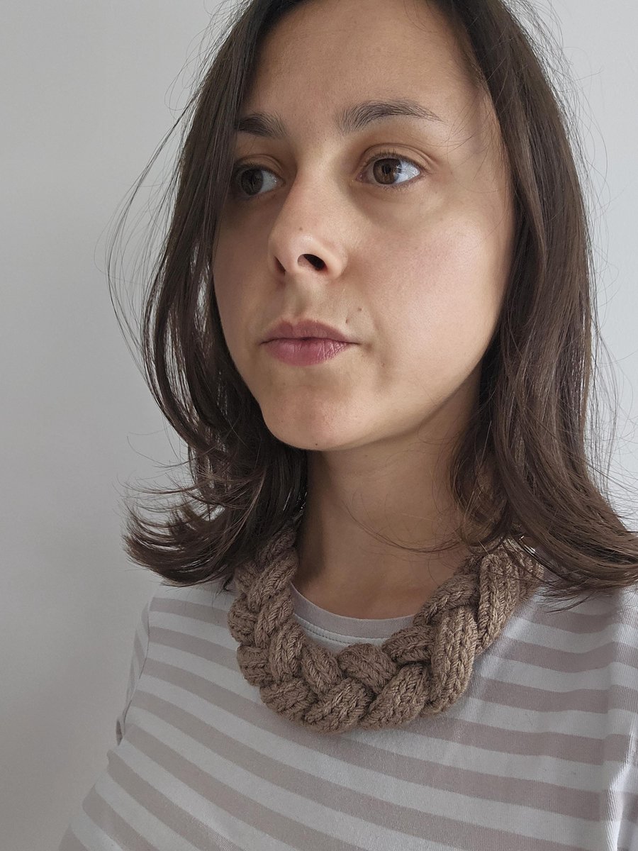 Women's Hand-Knitted Plaited Chunky Textile Soft Mocha Brown Bib Necklace