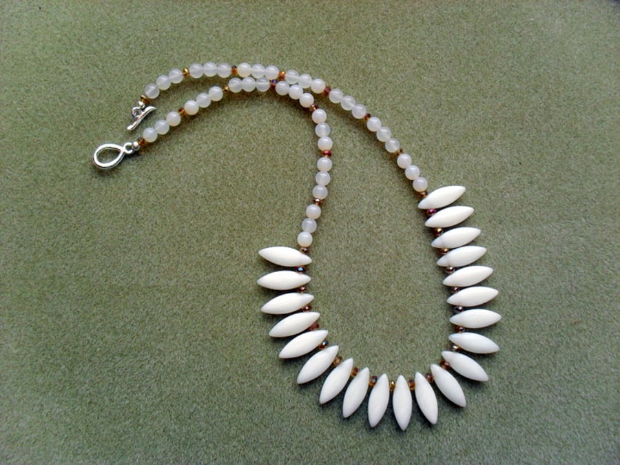 Sale White and gold Bib Style Necklace
