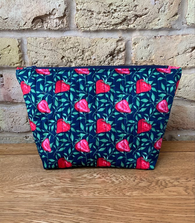 Strawberry Print Quilted Fabric Wash Bag