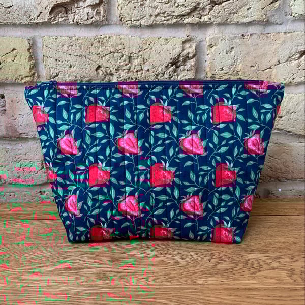 Strawberry Print Quilted Fabric Wash Bag