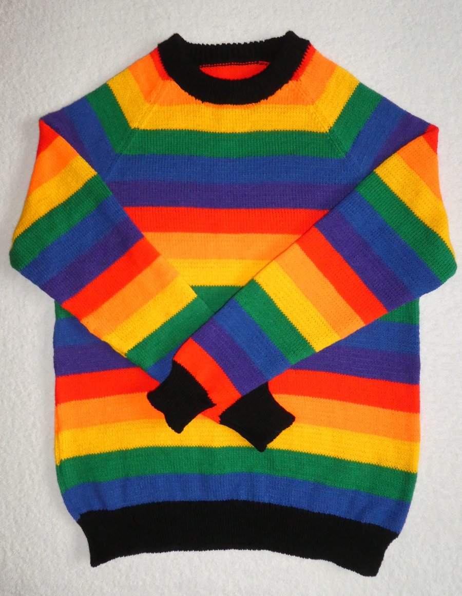 Rainbow Jumper. Raglan Jumper in 4ply Yarn. Size 38 to 40 inch Chest