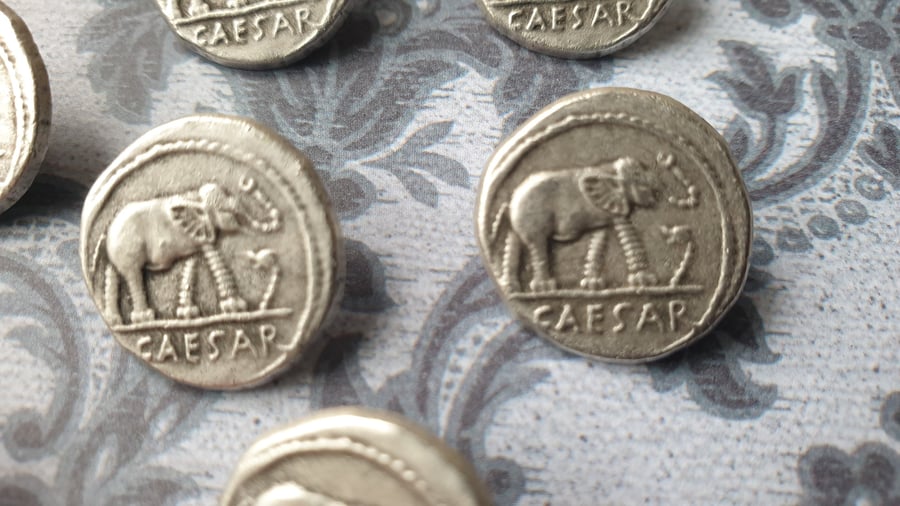  18mm 28L LUCKY Elephant and Snake Buttons 1980s Vintage Antique Silver
