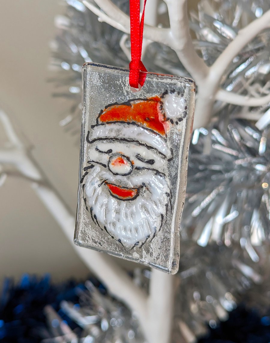Fused Glass Father Christmas Hanger Decoration