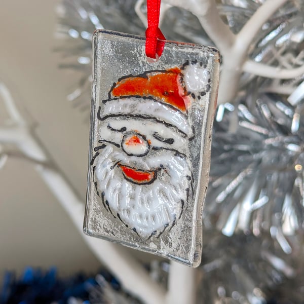 Fused Glass Father Christmas Hanger Decoration