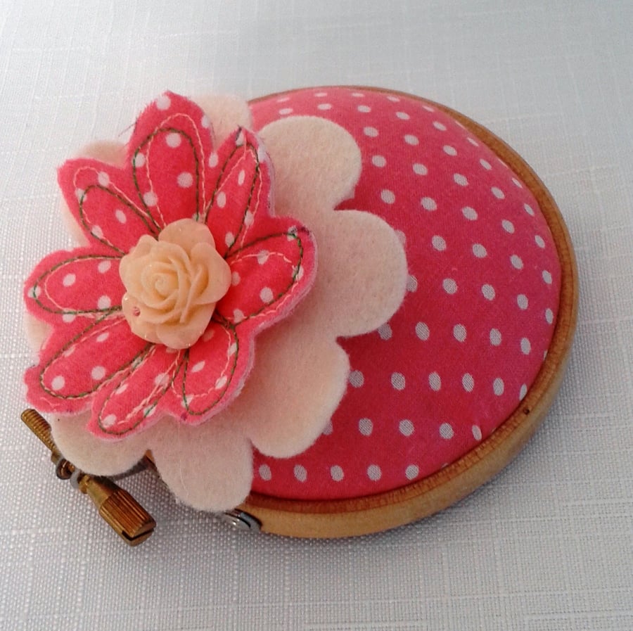 Pincushion, embroidery hoop  with flower
