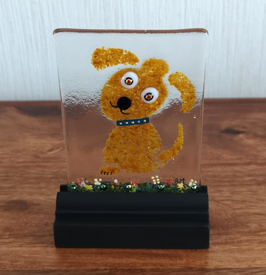 UNIQUE: Handmade Fused Glass 'PUPPY' Picture.